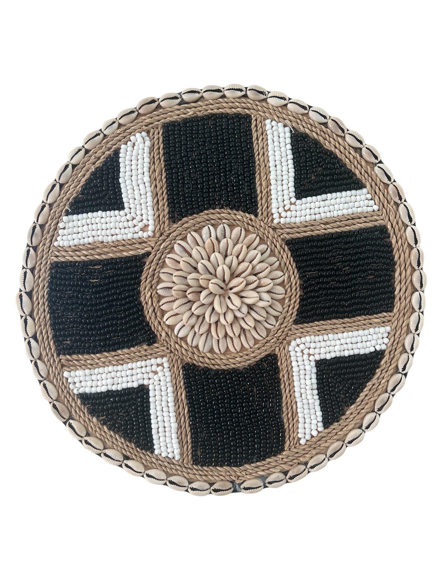 Bead and Shell Wall Plaque - Black and White