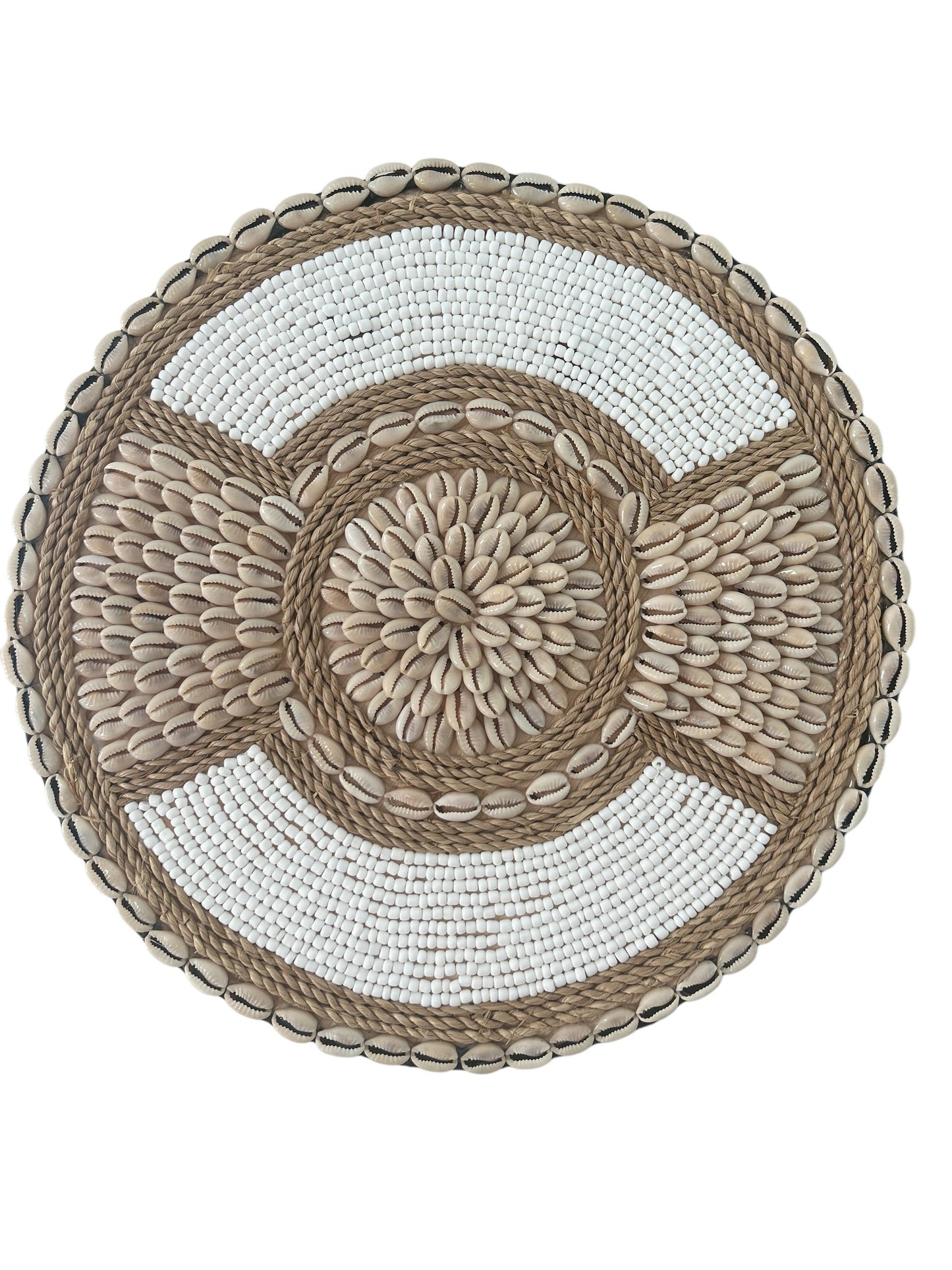 Bead and Shell Wall Plaque - Natural and White