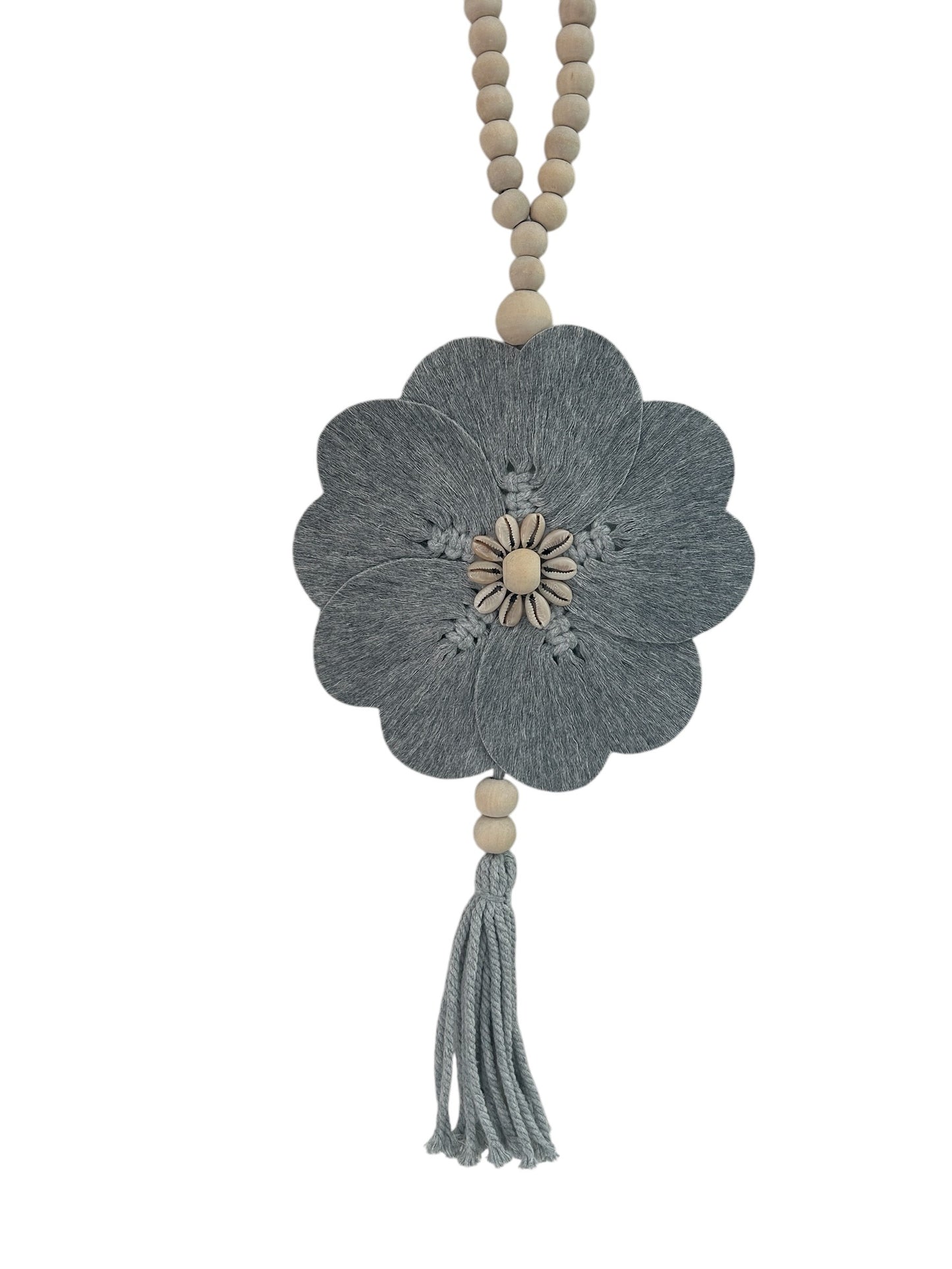 Flower and cowrie shell tassel in Grey