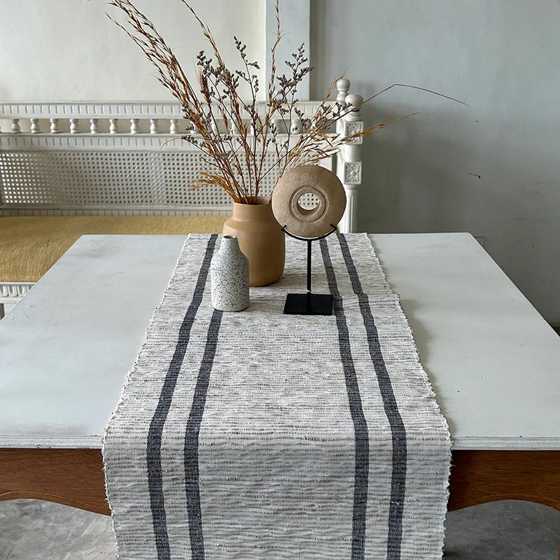 Vetiver Table Runner - Indigo Stripe