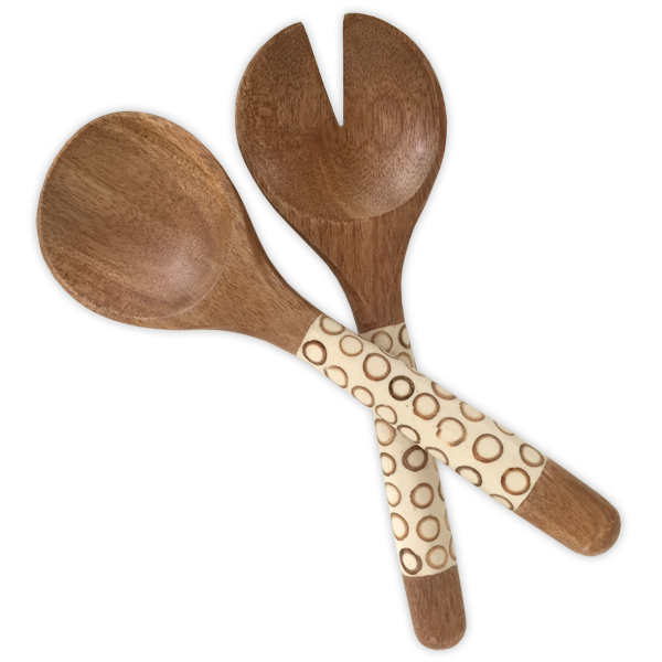 Natural Inlaid Mango Wood Salad Servers