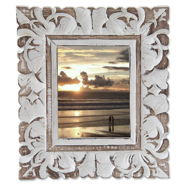 Carved Whitewashed Photo Frame