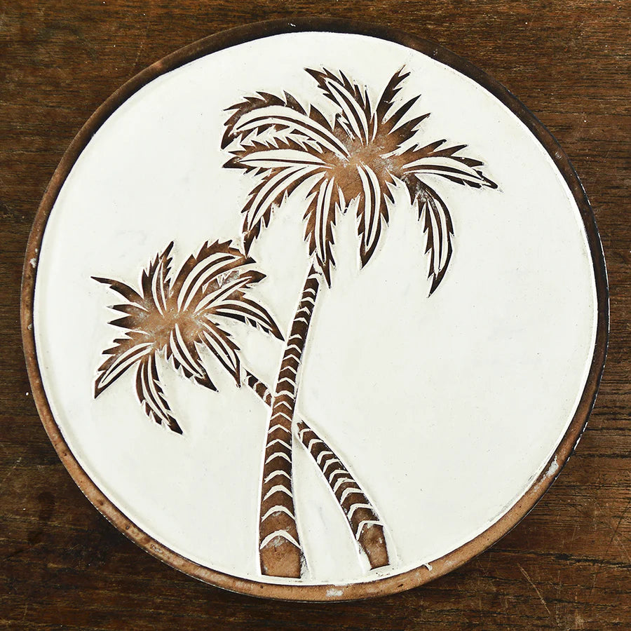 Carved wooden palm tree trivet