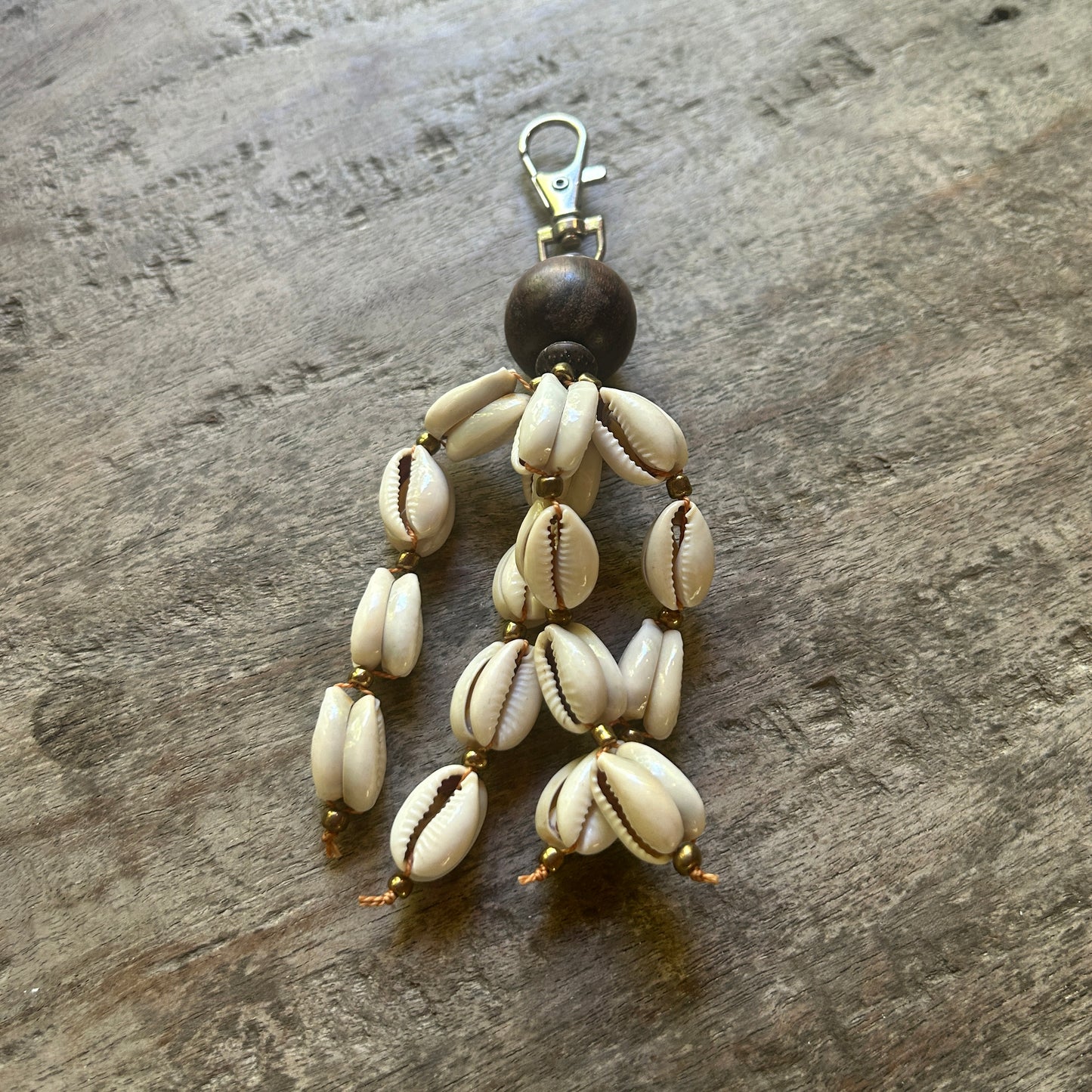 Wood and cowrie Bag Tag