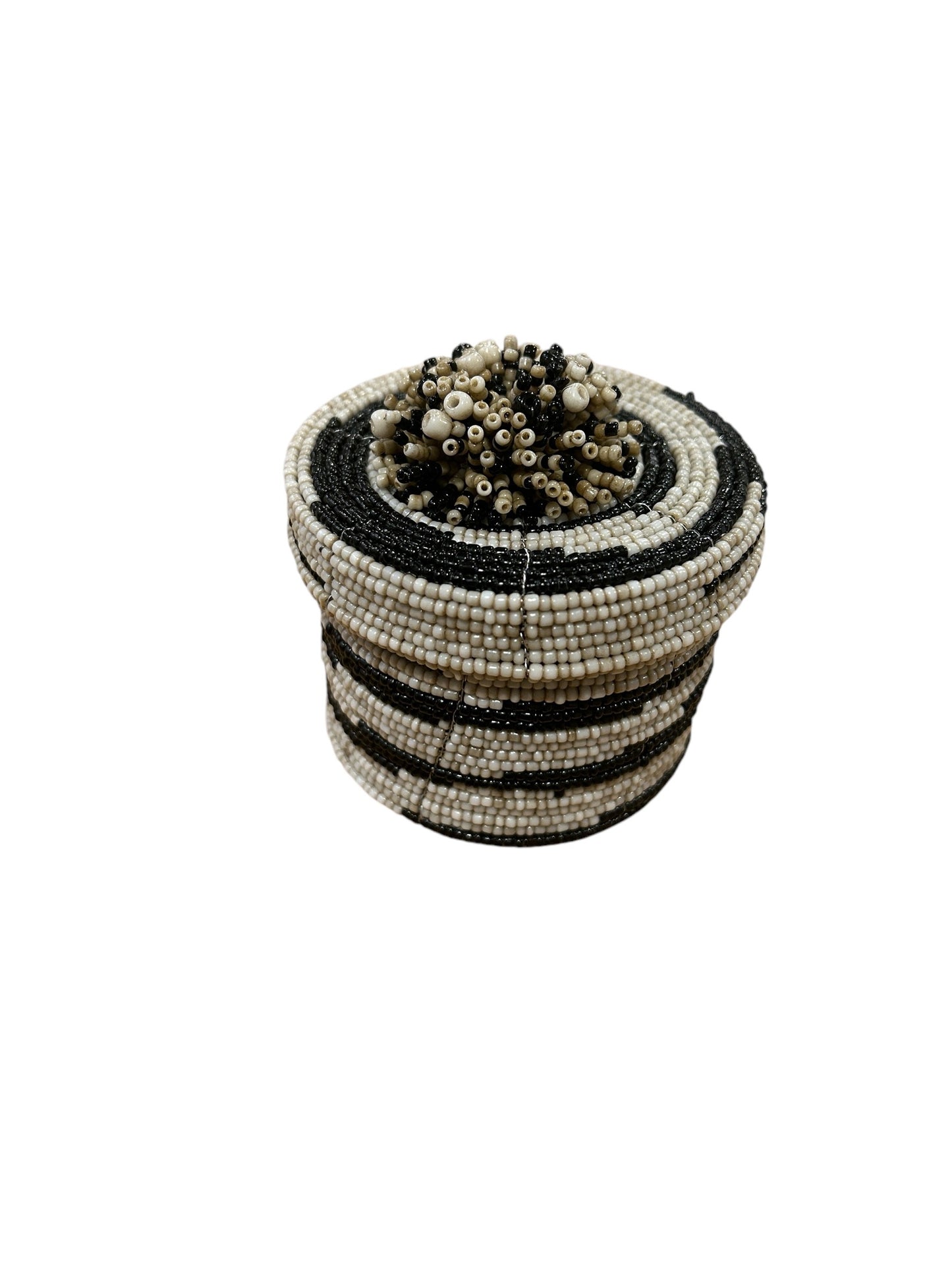 Small Beaded Box - Black and Beige