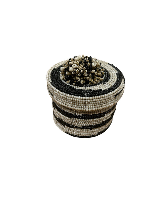 Small Beaded Box - Black and Beige