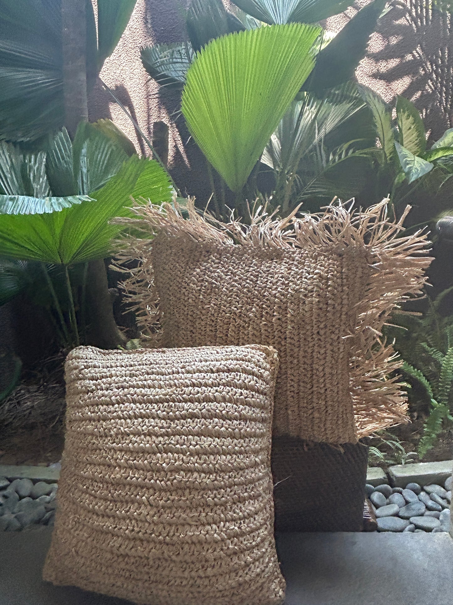 Raffia cushion cover with fringe