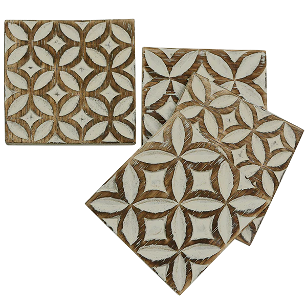Carved wooden coaster - coffee bean design (set of 4)