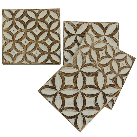 Carved wooden coaster - coffee bean design (set of 4)