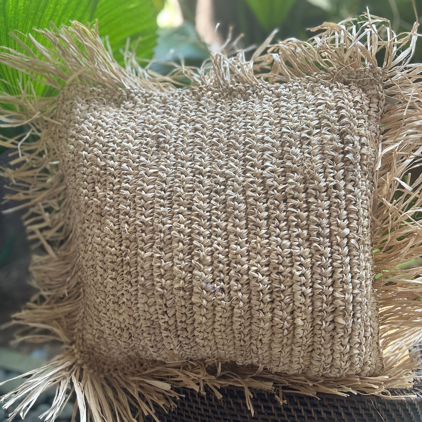 Raffia cushion cover with fringe