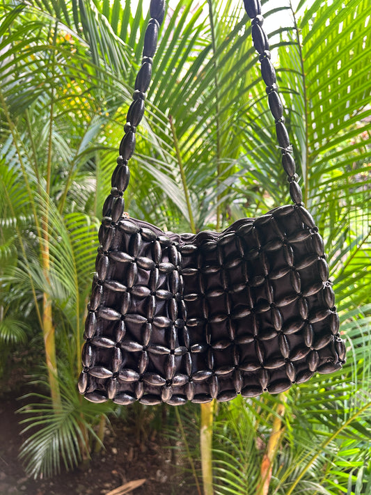 Beaded wooden bag