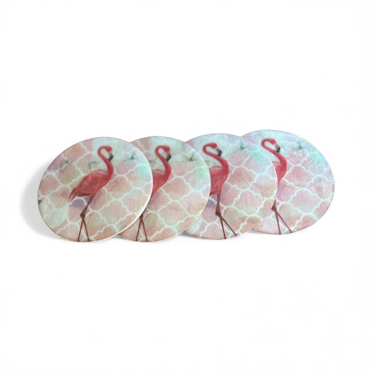 Capiz shell coasters - flamingo