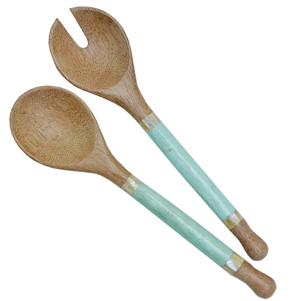 Capiz Shell Salad Servers - Aqua
