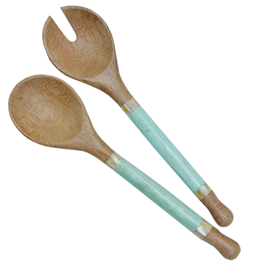 Capiz Shell Salad Servers - Aqua
