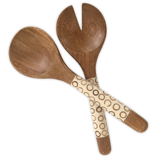 Natural Inlaid Mango Wood Salad Servers