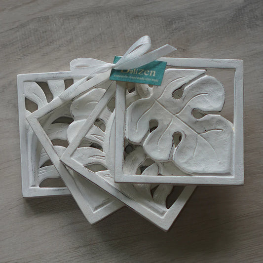 Wooden Leaf Coasters - Whitewash (Set of 4)