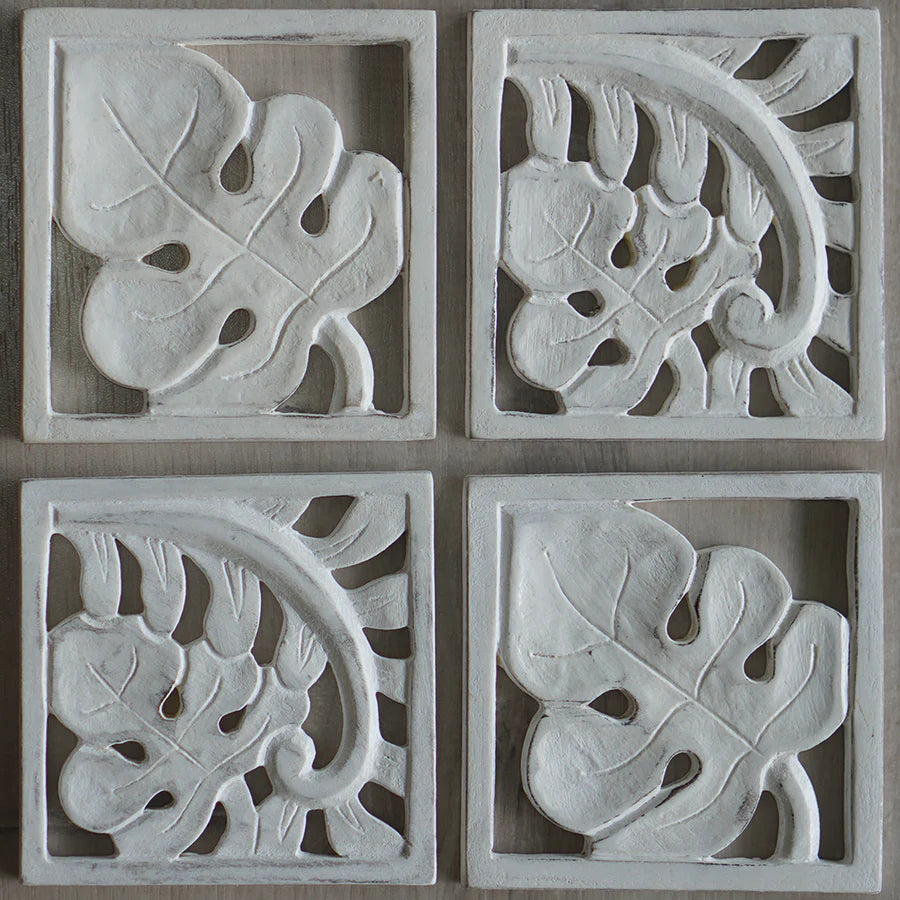 Wooden Leaf Coasters - Whitewash (Set of 4)